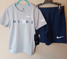 Nike 3Brand Boys Gray/Navy Blue T-Shirt  Mesh Shorts Set-4