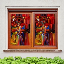 3D Red Art 211NAO Window Film Print Sticker Cling Stained Glass UV Block Fay