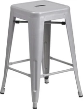 24'' High Backless Silver Metal Counter Height Stool - Industrial Style Stool