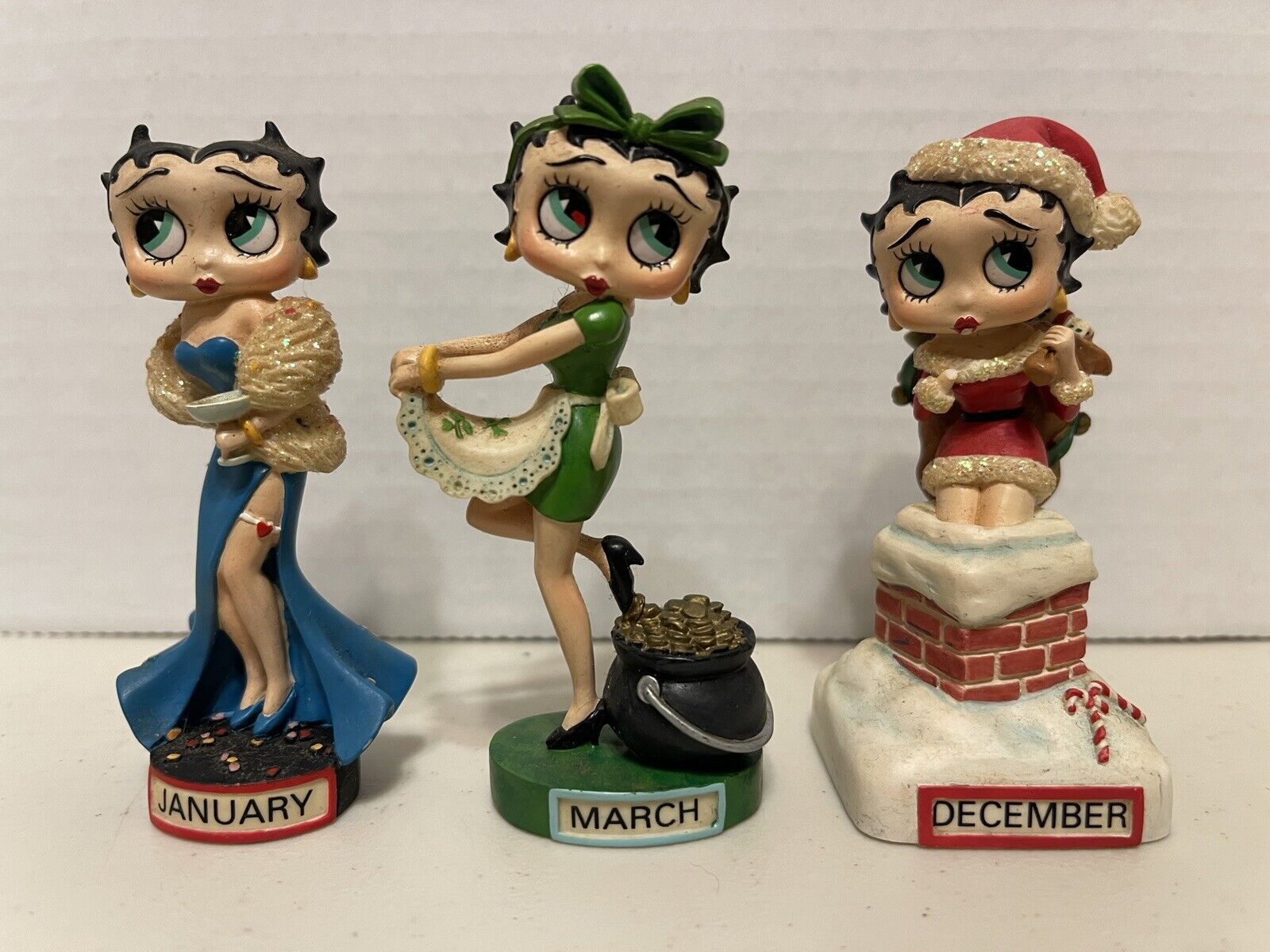 Danbury Mint 3” Betty Boop Calendar January,March,December Figurines (READ) (50) 2022, świetna wartość