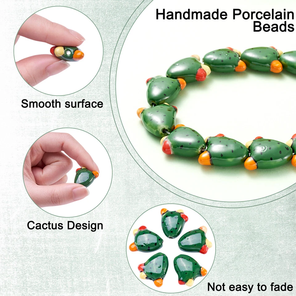 10pcs Cute Cactus Handmade Porcelain Beads Smooth Loose Beads Beading Craft 21mm - Image 4 of 4