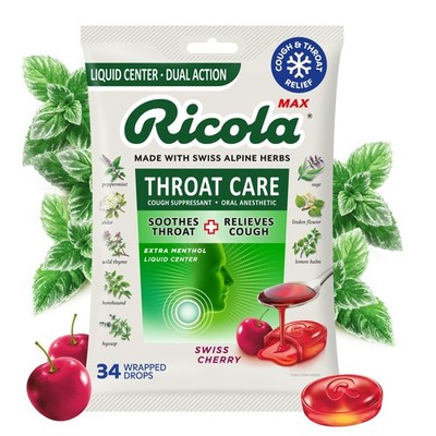 Ricola MAX Throat Care Swiss Cherry Drops with Extra Menthol 34, Natural