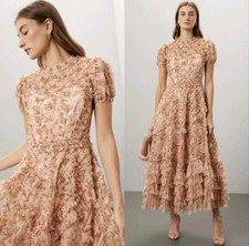 NWT MAC DUGGAL 8060 Ruffle Tiered Short Sleeve A Line Dress Beige 2