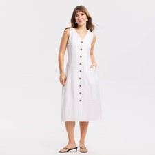 Women Button-Front Midi Dress - A New Day White L