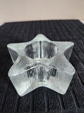 Rippled Clear Glass Star Shaped Votive Candle Holder   Heavy