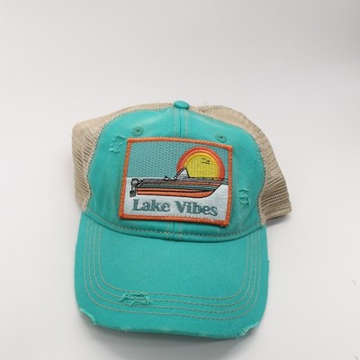 Lake vibes runabout boat patch factory distressed cap right colors beige