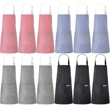 12 Pcs Cotton Aprons for Women Men with Pockets Soft Adjustable Bib Stripe Ap...