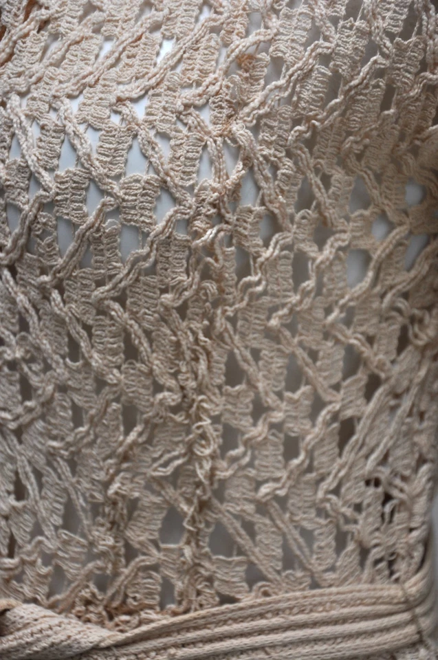 Vintage 1930s Beige Knit Crochet 3 Piece Jacket Dress Belt Buttons Collar S/M - Image 4 of 4