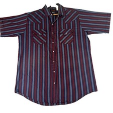 VINTAGE Ely Plains Rider Shirt Men LT Red Western Pearl Snap Striped Cowboy