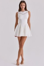 HOUSE OF CB Scarlett White Embroidered Cotton Mini Dress S 8/10 A-C CUP 5462