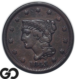1843 Large Cent Braided Hair AU