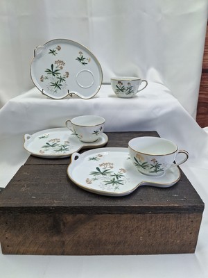 Vtg NORITAKE CHINA SET OF 3 TEA Cups & SNACK SET GOLD TRIM 5455