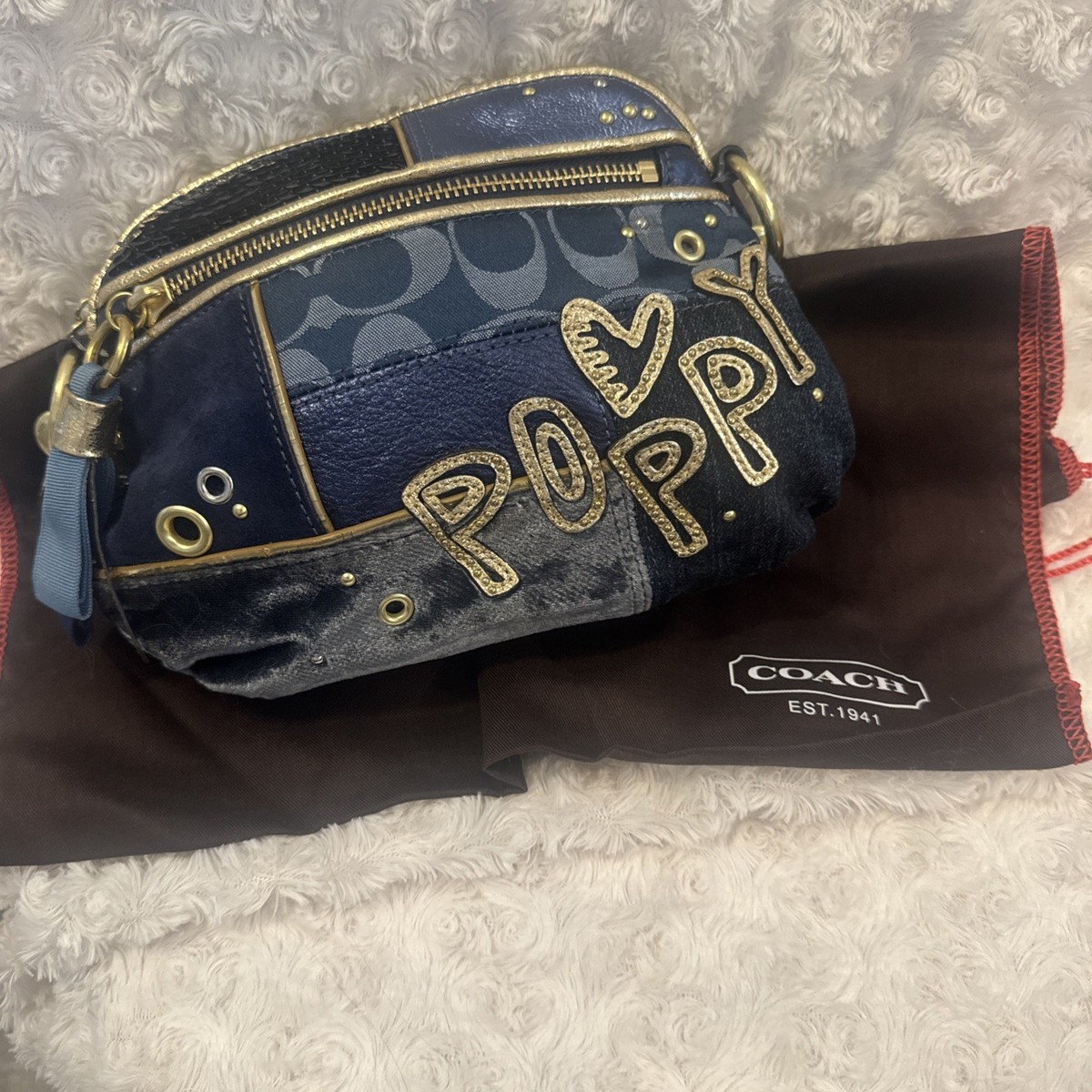 RARE VINTAGE Y2K COACH POPPY DENIM PATCHWORK CHAIN CROSSBODY BAG