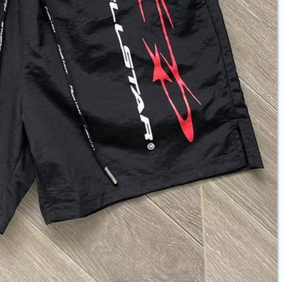 Hellstar Studios Black/Red Tech Logo Shorts Men's Nylon Relaxed