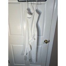 Windsor White Ruffle Asymmetrical Hem Slip Dress Spaghetti Strap Midi