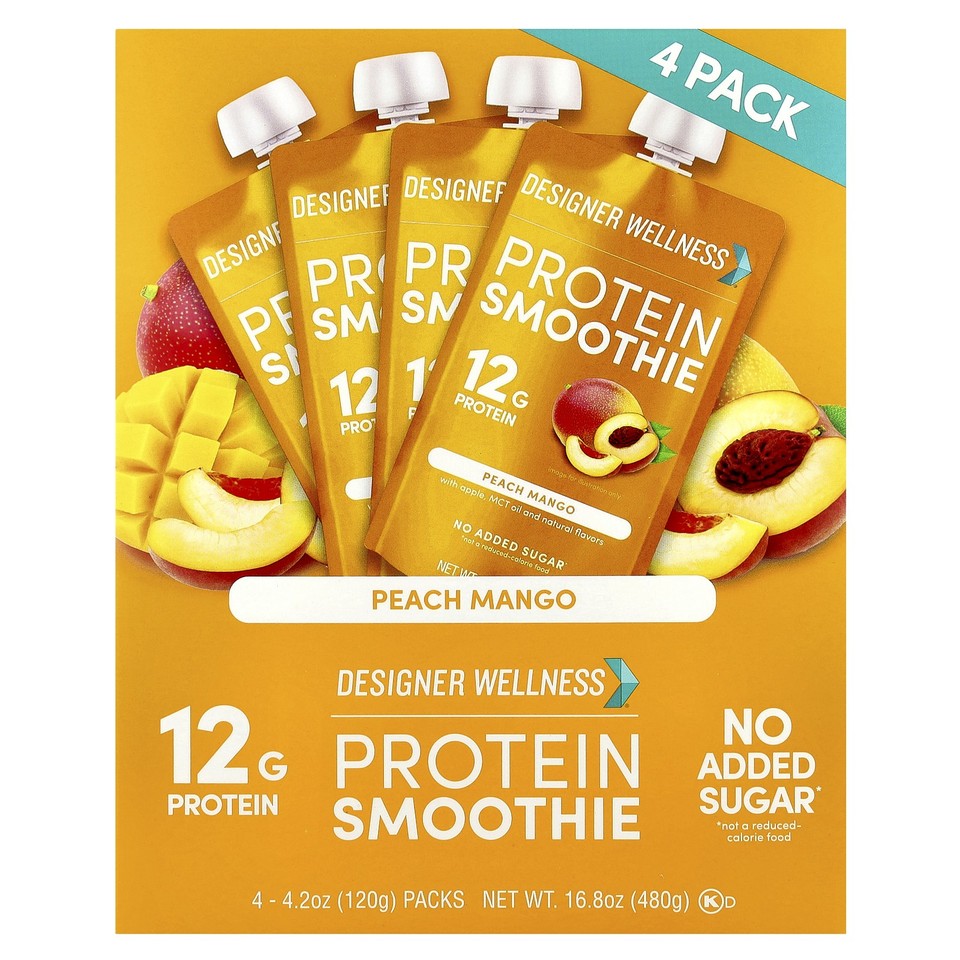 Protein Smoothie, Peach Mango, 4 Packs, 4.2 oz (120 g) Each
