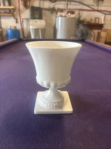 Vintage Milk Glass Footed Urn Greek Key Rim Base 7"H Vase/Planter