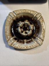 7.5"x7.5" MCM Pottery Ashtray Drip Glaze 60s?