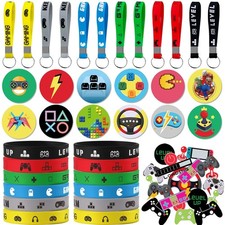 Video Game Party Favors for Kids   Keychains, Bracelets, Pins, Tattoo-Stickers
