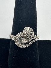Sterling Silver And Faceted Marcasite Coiled Snake Ring Size 7.75