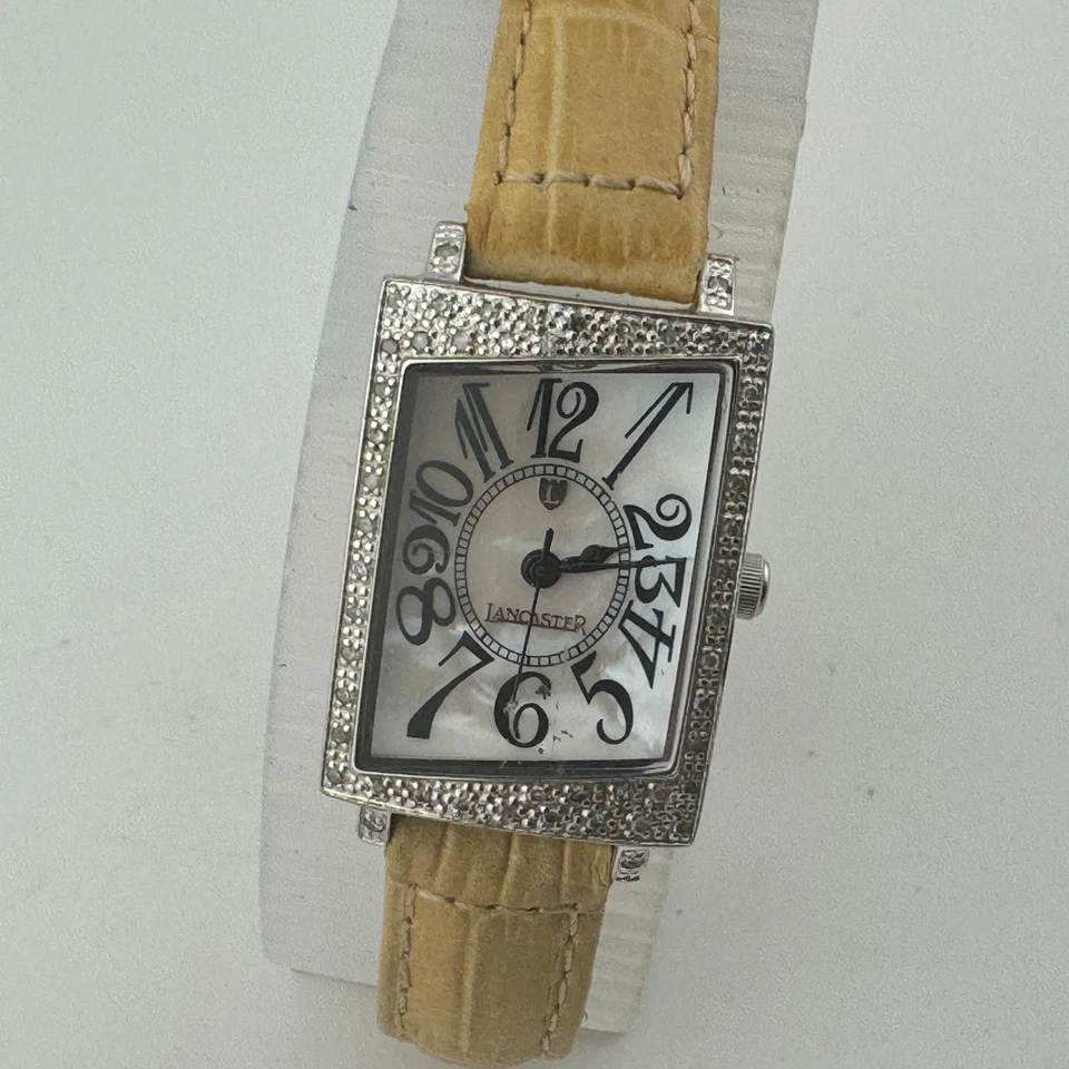 Lancaster Swiss Quartz Watch 0260 Women Silver Genuine Diamonds MOP New Battery - Image 2 of 4