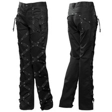 Men's Gothic Pants with Straps  Laces Black Punk Rock Trousers Alternative Fash
