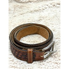 Vintage Tooled Leather Belt Flying Ducks Basketweave Western Cabincore USA Made
