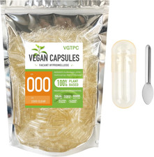 Size 000 Empty Vegetarian Capsules, 1000 Count Vegan Clear Fillable Veggie Pil