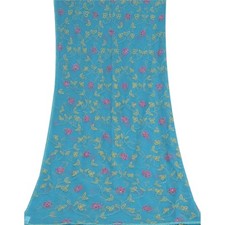 Sanskriti Vintage Long Dupatta Stole Georgette Blue Handmade Chikankari Scarves