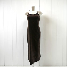 NEXT Vtg Y2K Stretch Khaki Slip Maxi Dress Cross Back Tie Side Slits 10