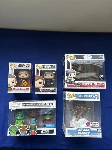 Funko Pop Star Wars Lot Of 5 - Princess Leia #228, Chase Cobb Vanth #484, & MORE