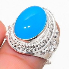 Blue Chalcedony Gemstone 925 Sterling Silver Jewelry All Size Ring For Gift