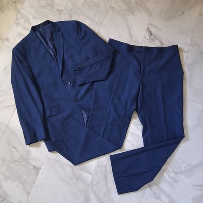VTG Giorgio Fiorelli Men's Blue 2-Button Suit Size 44/38 Classic Formal Blazer 