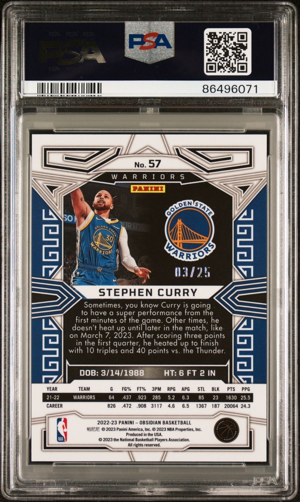 2022-23 Panini Obsidian Stephen Curry Electric Etch Green Flood /25 PSA 10 Gem view 2