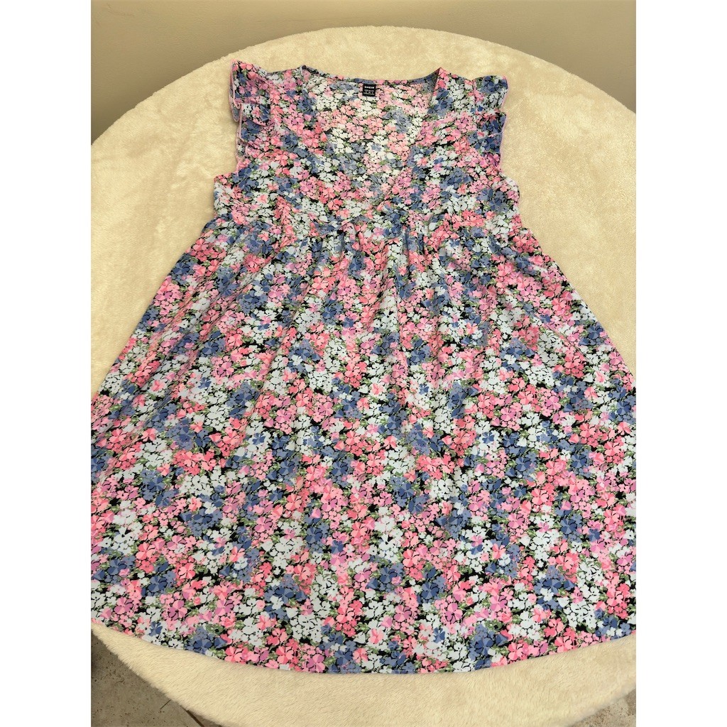 SHEIN Dress Womens Size M Multicolor Ditsy Floral Ruffle V-Neck Fit &