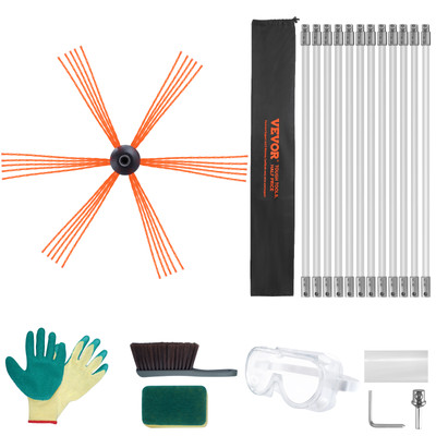 VEVOR 39 FT Chimney Sweep Kit Rotary Brush 12 Nylon Flexible Rods Fit most Pipes