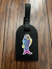 Louis Vuitton Black Luggage Tag Custom Painted Koi Fish NEW