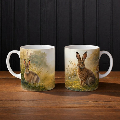 Handgefertigte Hase Wildtiere Keramiktasse 11 Unzen Kaninchen Natur Kaffeetasse nur Handwäsche