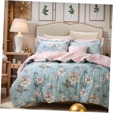 Farmhouse Bedding Reversible Floral Duvet Cover Set Queen Pastoral Floral