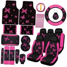 47 Pcs Car Seat Covers Full Set Butterfly Women Rose Red