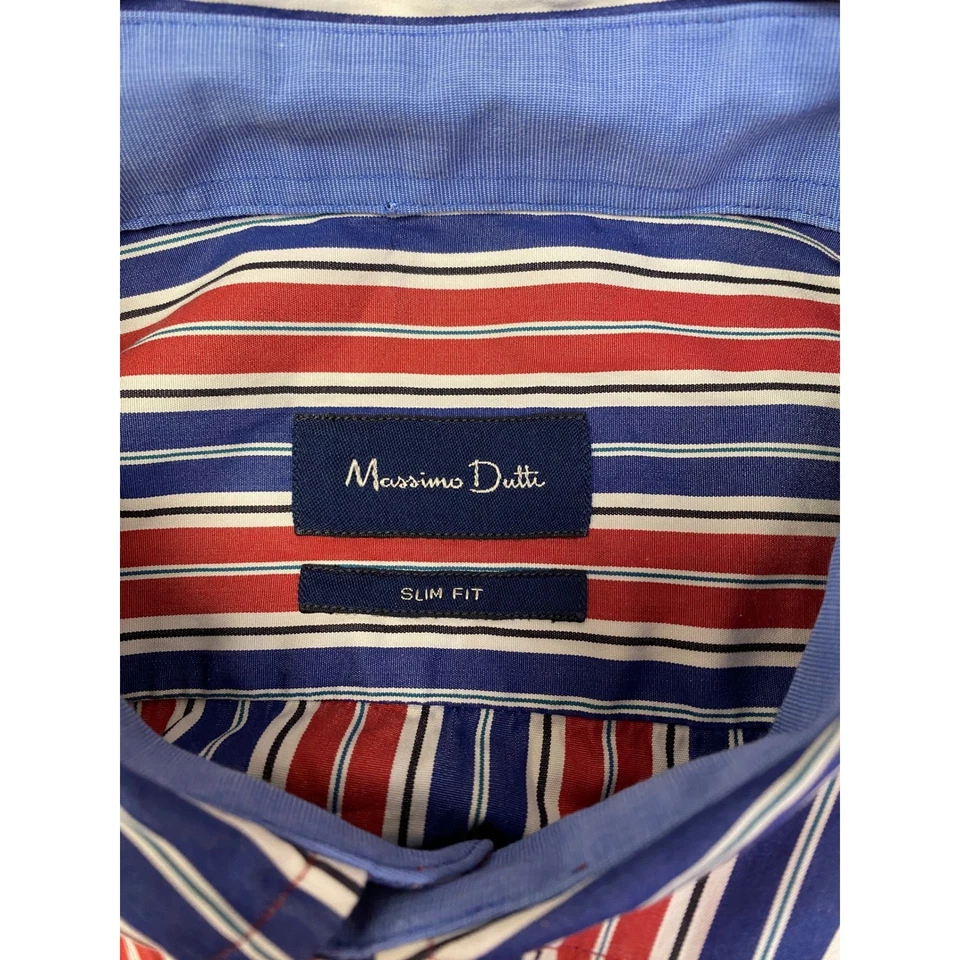 Massimo Dutti Men's Slim Fit Striped Dress Shirt XL Red Blue White Button Down - Image 2 of 4
