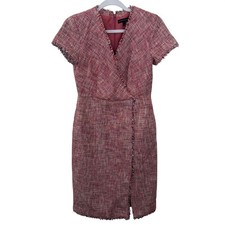 Banana Republic Dress Pink Tweed Short SLV Fringe Light Academia Old Money 2