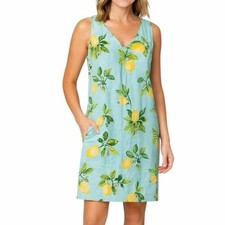 J.Jill Love Linen Blue Lemon Print Sleeveless Shift Dress Women’s Size Large