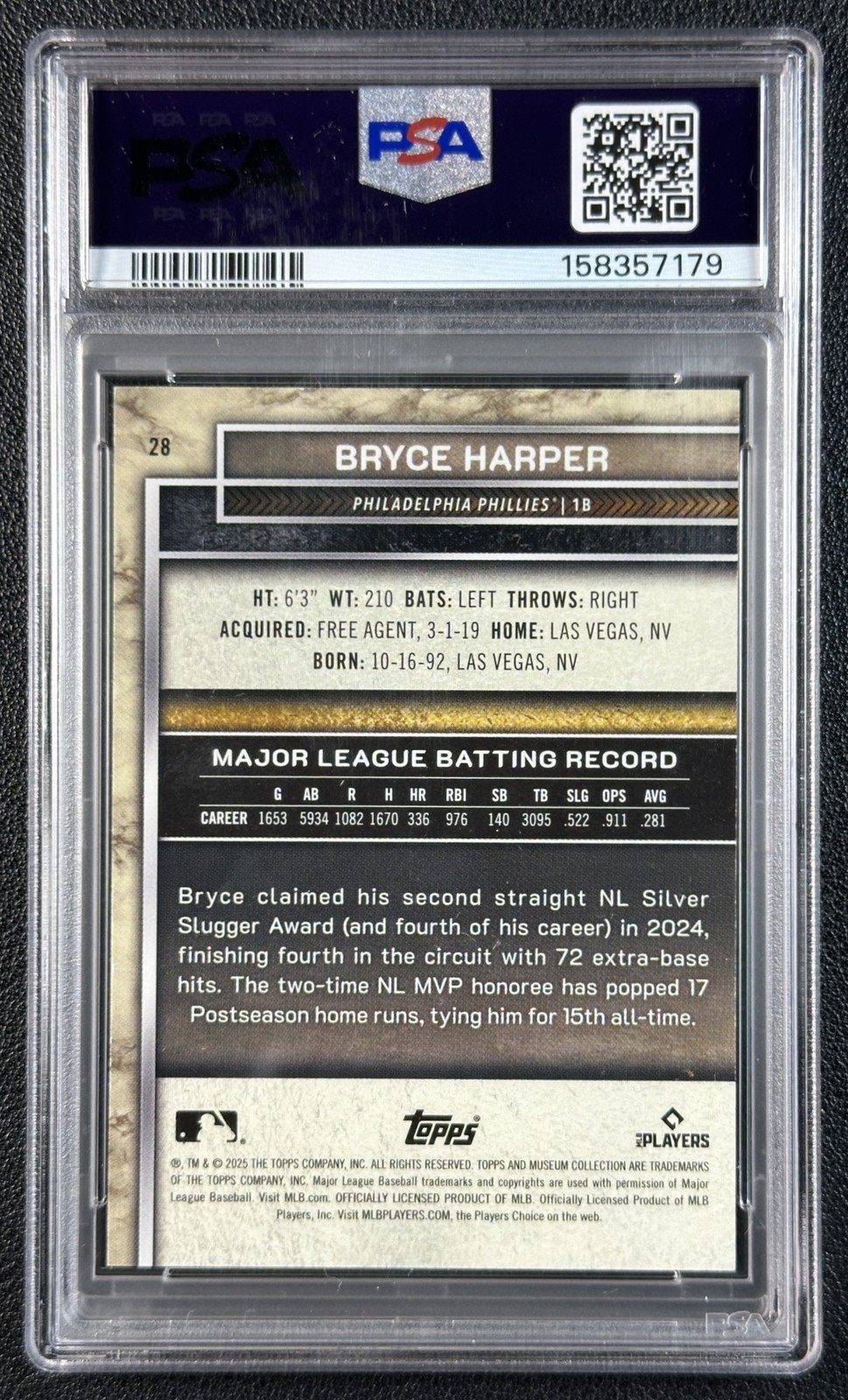 1/1 BRYCE HARPER PSA 8 2025 TOPPS MUSEUM COLL #28 EMERALD 1/1 PHILLIES view 2