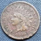 1869 Indian Head Cent 1c Better Grade VF Details #102701