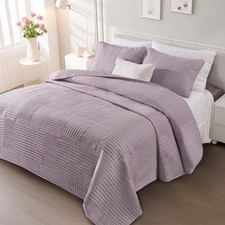 Ultra Soft Twin Quilt Bedding Set, Lightweight Microfiber Lilac Ash Quilts Be...