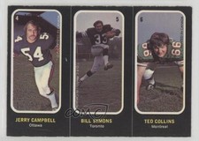 1972 O-Pee-Chee CFL Trio Stickers Jerry Campbell Bill Symons Ted Collins pb9