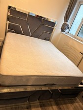 Grey Velvet Ottoman Bed Frame And Mattress With Side Tables