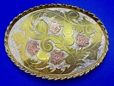 Flower Swirl Etched  W USA Marked Cowgirl Western Buckle To Fit your 1.25" Belt