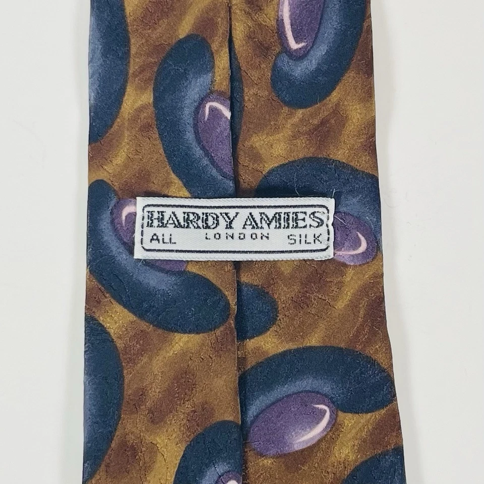 "Corbata Hardy Amies London 100 % seda marrón/púrpura/gris oscuro abstracta 3 13/16""" Foto 4 de 4